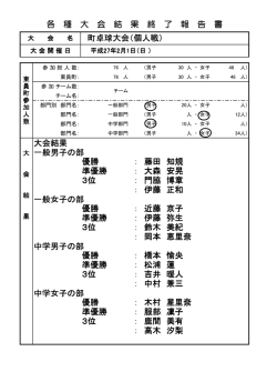 大会結果 優勝 ： 藤田 知規 準優勝 ： 大森 安晃 3位 ： 門脇 博章 ： 伊藤