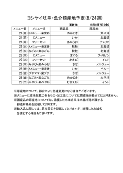 ヨシケイ岐阜・魚介類産地予定(8/24週)