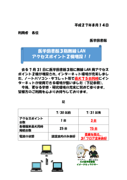 医学図書館3階無線 LAN アクセスポイント2機増設！！