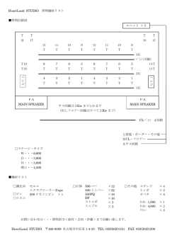 HeartLand STUDIO 照明機材リスト 照明回路図 サス回線は3Kw まで