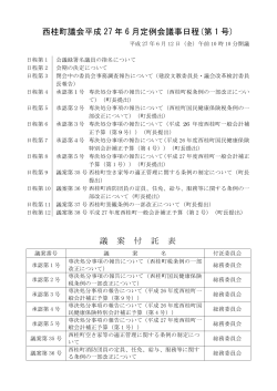 西桂町議会平成 27 年 6 月定例会議事日程(第 1 号) 議 案