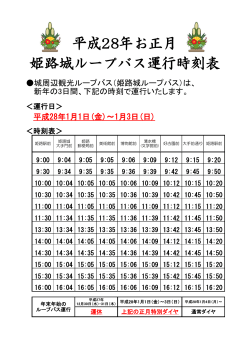 平成28年お正月 姫路城ループバス運行時刻表