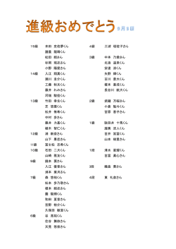 15級 本田 史佑夢くん 4級 三浦 理佐子さん 諸農 龍晴くん 松田 結さん 3