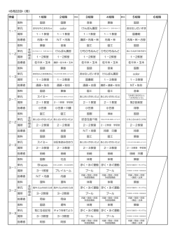 学級 1校時 2校時 3校時 4校時 5校時 6校時 教科 国語 国際 音楽 算数