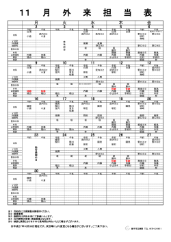 11 月 外 来 担 当 表