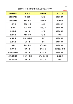 医師の不在・休診予定表（平成27年9月）