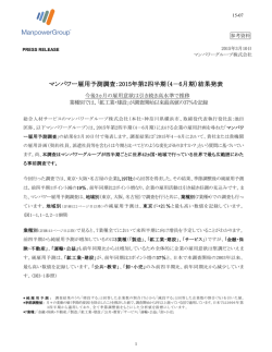 マンパワー雇用予測調査：2015年第2四半期（4－6