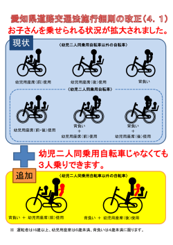 現状 幼児二人同乗用自転車じゃなくても 3人乗りできます。 追加 愛知