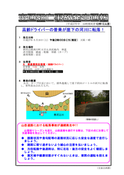 高齢ドライバーの普乗が崖下の河川に転落！