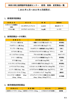 神奈川県立循環器呼吸器病センター 新規・削除・変更薬品一覧 （2015