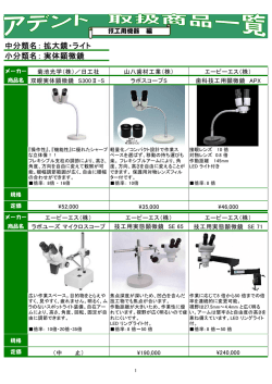 中分類名： 小分類名： 拡大鏡・ライト 実体顕微鏡