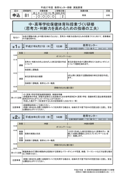 中・高等学校保健体育科授業づくり研修 （思考力・判断力を高めるための
