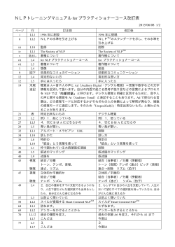 NLPトレーニングマニュアル for プラクティショナーコース改訂表