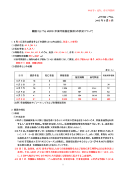 JETRO ソウル 2015 年 6 月 8 日 韓国における MERS（中東呼吸