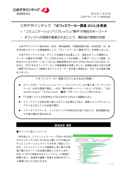 三井デザインテック 「オフィスワーカー調査 2015」を発表