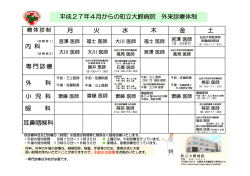 内 科 月 火 水 木 金 土 専門診療 外 科 小 児 科 眼 科 耳鼻咽喉
