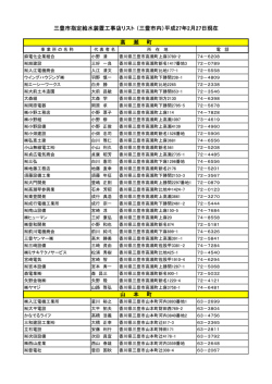 三豊市指定給水装置工事店リスト （三豊市内）平成27年2月27日現在 高