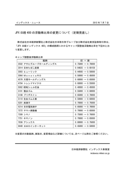 JPX 日経 400 の浮動株比率の変更について（定期見直し）