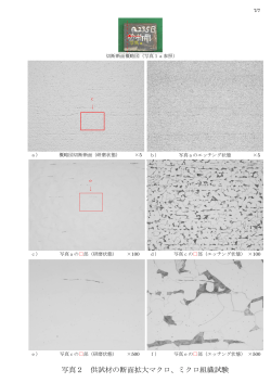 写真2 供試材の断面拡大マクロ、ミクロ組織試験