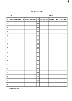 水道メーター記録表 月分 学校名 日 メーター検針 使用水量 備考(学校