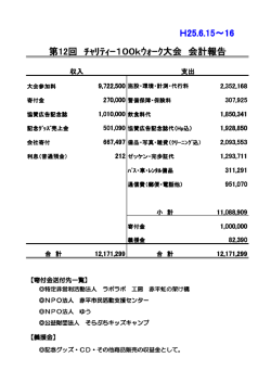 H25.6.15～16 第12回 ﾁｬﾘﾃｨｰ100kｳｫｰｸ大会 会計報告