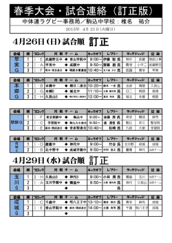 訂正 訂正 春季大会・試合連絡（訂正版）