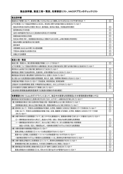 製品説明書、製造工程一覧図、危害要因リスト、HACCPプランのチェック
