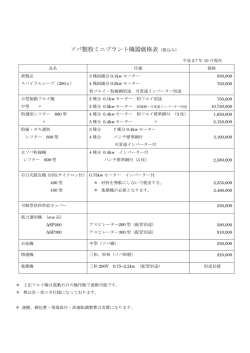 ミニプラント機器参考価格