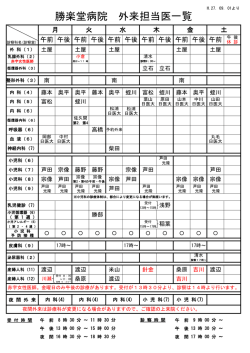 勝楽堂病院 外来担当医一覧