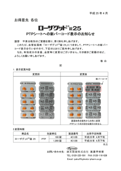 ローザグッド錠25 PTPシートへの新バーコード表示のお知らせ