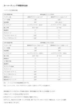 各種カーコーティング車種別料金表 くるまや工房