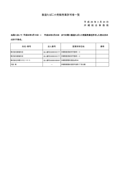 製造たばこ小売販売業許可者一覧