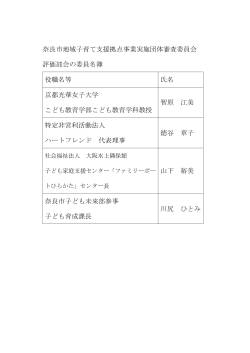 奈良市地域子育て支援拠点事業実施団体審査委員会 評価部会の委員