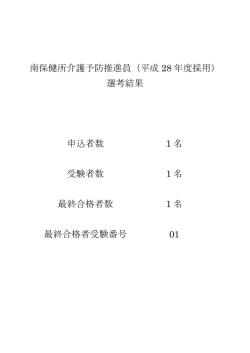 南保健所介護予防推進員（平成 28 年度採用） 選考結果 申込者数 1 名