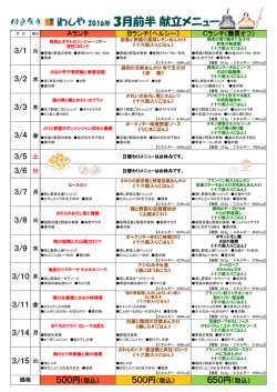 中野店の日替わり弁当メニューを更新しました。