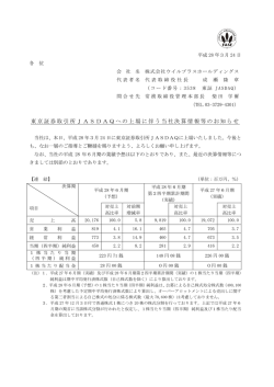 東京証券取引所JASDAQへの上場に伴う当社決算情報等のお知らせ