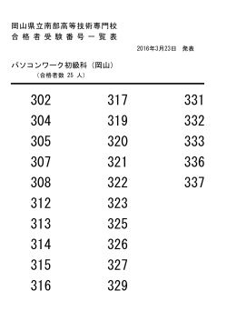 岡山県立南部高等技術専門校 合 格 者 受 験 番 号 一 覧 表 パソコン