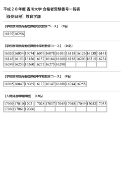 平成28年度 香川大学 合格者受験番号一覧表