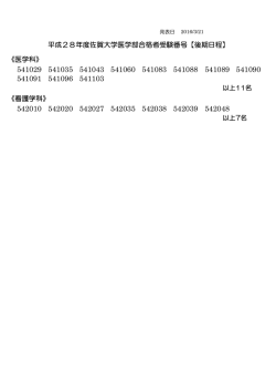 平成28年度佐賀大学医学部合格者受験番号【後期日程】 《医学科