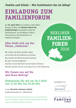 EInlADUng zUm FAmIlIEnForUm - Berliner Beirat für Familienfragen