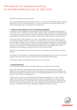 Informationen zur Generalversammlung der Schindler Holding AG
