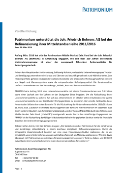 Patrimonium unterstützt die Joh. Friedrich Behrens AG bei der