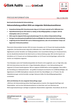 Holzverarbeitung profitiert 2016 von steigenden