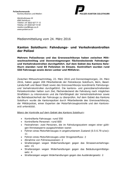 Medienmitteilung vom 24. März 2016 Kanton Solothurn: Fahndungs
