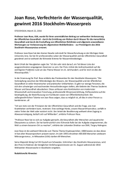 Joan Rose, Verfechterin der Wasserqualit&auml;t, gewinnt 2016
