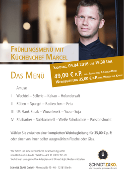 finden Sie unser Menü für den Abend.