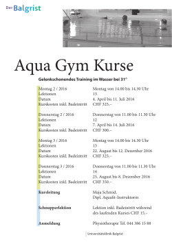 Aqua Gym Kurse - Universitätsklinik Balgrist