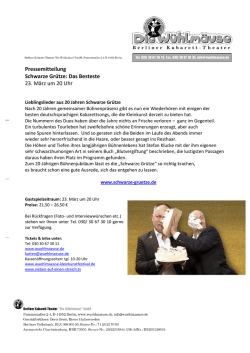 Pressemitteilung Schwarze Grütze: Das Besteste 23. März um 20 Uhr