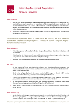 Internship Mergers & Acquisitions Financial Services
