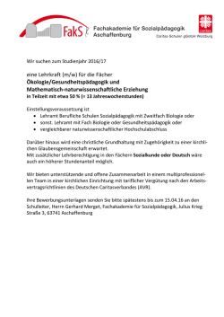 eine Lehrkraft (m/w) f&uuml;r die F&auml;cher &Ouml;kologie/Gesundheitsp&auml;dagogik
